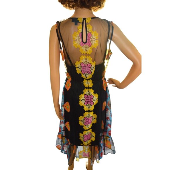 ModCloth Size Medium Follow My Lead Embroidered Midi Dress Floral Black Yellow - Picture 4 of 10